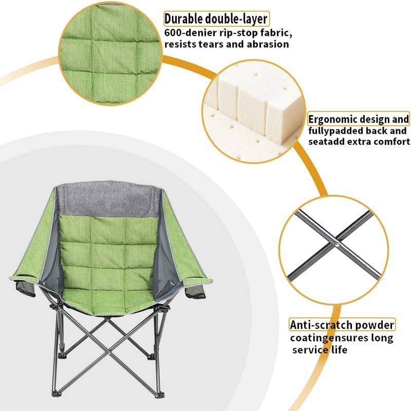 Miniatura 5 de LANMOUNTAIN Sillas plegables de gran tamaño, portátil, resistente, acolchada para exteriores, con soporte para tazas, perfectas para adultos,