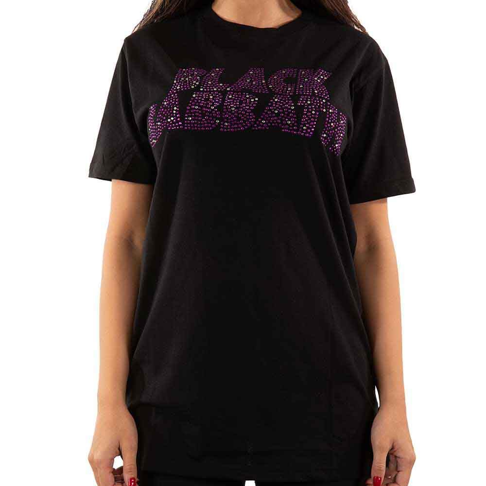 Black Sabbath Men's T Shirt Classic Wavy Diamante Band Logo Official Unisex M