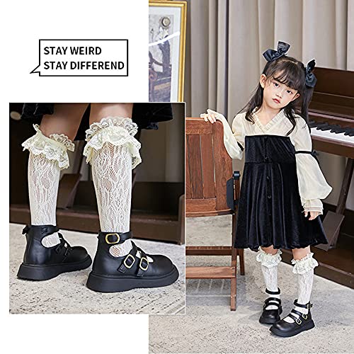 Girls Mary Jane Leather Princess Dress Shoes Ballet Flats for School Wedding Party with Hook and Loop White and Black Gladiator Schools Shoes3