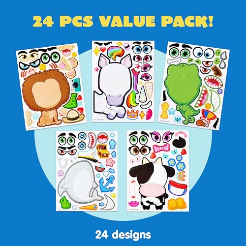 JOYIN 24 Sheets 9"x6" Make a face Stickers for Kids, Make Your Own Stickers with Unicorn, Dinosaur, Sea and Safari Animals, Party Favors Kids Crafts, Goodie Bags Stuffers Classroom Activities