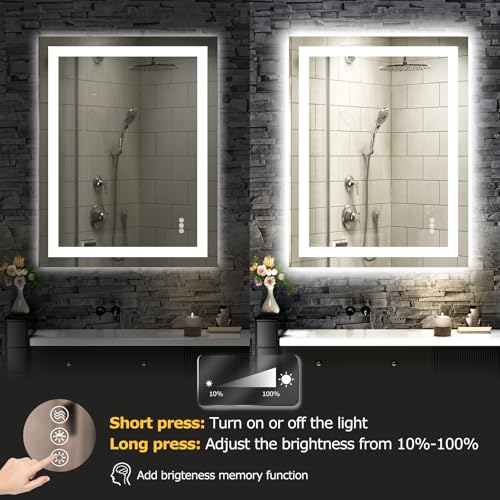 Hivone 28X32 LED Bathroom Mirror with Lights, Anti-Fog, Dimmable, Backlit + Front Lit, Smart Bathroom Vanity Mirror, Memory Function, Shatterproof, Tempered Glass (Horizontal/Vertical) by Hivone - Image 5