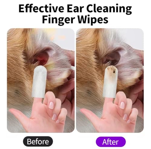 Image of Pet Ear Cleaner Finger Wipes for Dogs & Cats | Removes Ear Wax, Dirt & Mites | Anti-Odor, Gentle & Safe Formula | Easy Finger Sleeve Cleaning | 50 Disposable Wipes for Daily Ear Hygiene