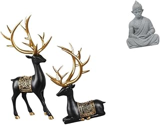 Reindeer Elk Deer Resin Sculpture and Monkey Buddha Figurine Collection for Tabletop Cabinet Wedding Housewarming Hotel Patio
