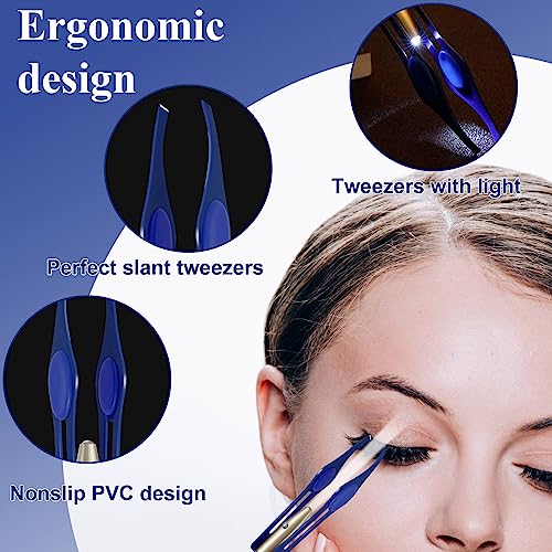 Heyu-Lotus 2 pinzas con luz LED, pinzas iluminadas para depilación, pinzas de maquillaje con herramientas ligeras, pinzas de acero inoxidable para hombres y mujeres, depilación de cejas de precisión - imagen 3