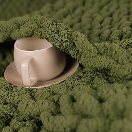 Carriediosa Chunky Knit Throw Blanket Chenille Loop Yarn Handmade Soft Fluffy Throws For Couch Sofa Bed Home Decor Breathable Cozy Heavy Thick Knitted Blanket Washable, 30" X 50" Olive Green #TOP2