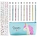Einhorn-Schreibwaren,stifte einhorn,Student Federmäppchen,Schreibwaren Set mit Stift Bleistift Fall Aufkleber Geschenk für Mädchen Blaues Federmäppchen(20 Stück)