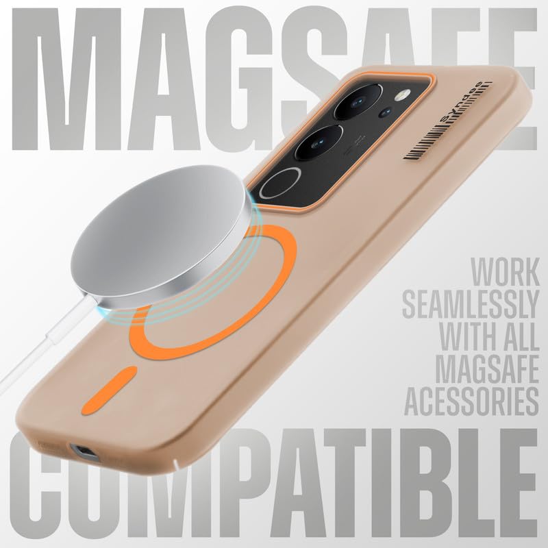 Image of Mr. Case Back Cover for Vivo V29 5G Sleek Frosted Translucent Back Only Compatible with Wireless Magnetic Accessories | Anti-Scratch Shockproof Phone Case - Orange