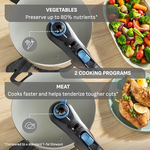 Image of T-Fal Secure Trendy Stainless Steel Pressure Cooker, 8.5 Quart, Steam Basket, Induction, Secure Locking System, Easy and Safe Opening, Compatible with All Cooktops, Dishwasher Safe, Silver