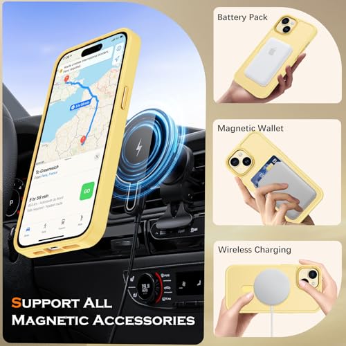 Image of YINLAI for iPhone 15 Case 6.1-inch,Magnetic Compatible with MagSafe, Slim Matte Anti-Fingerprint, Shockproof Full Body Military Grade Protection for iPhone 15 Cover, Yellow