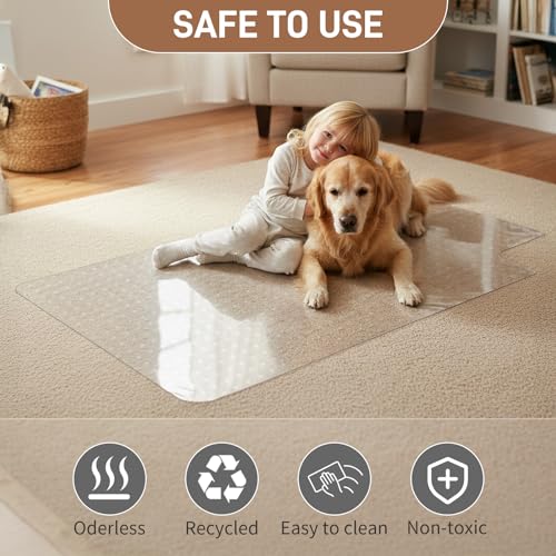 Winado Office Chair Mat, 36\"x48\" Non-Slip Under Computer Desk Chair Carpet Floor Protector, Heavy Duty Clear Plastic Chair Mats for Rolling Gaming and Work Chairs (Carpet 90 * 120 * 0.2cm with Lip)