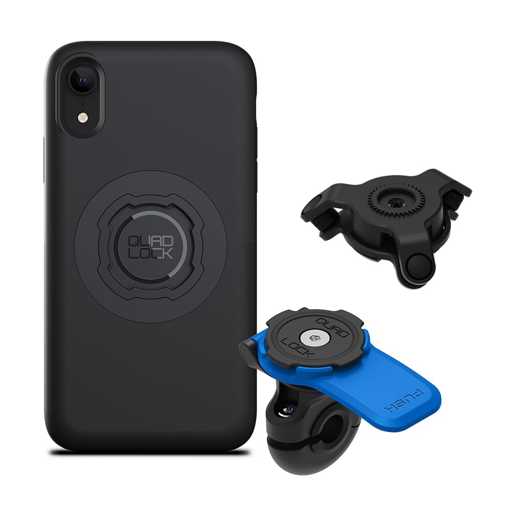 Quad Lock Mirror Motorcycle Phone Mount with Vibration Dampener and MAG Phone Case for iPhone XR