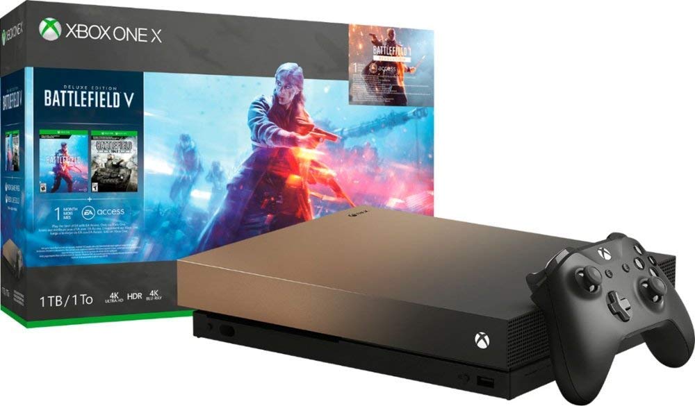 Xbox One X 1TB Console Gold Rush Special Edition Battlefield V Bundle [Video Game] (Renewed)