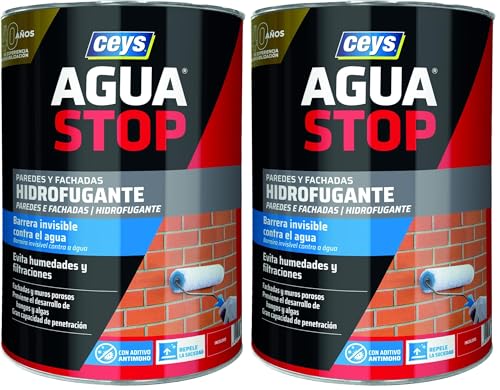 Ceys - Agua Stop Hidrofugante con Antimoho - Hidrofugante líquido incoloro - 5L (Paquete de 2)