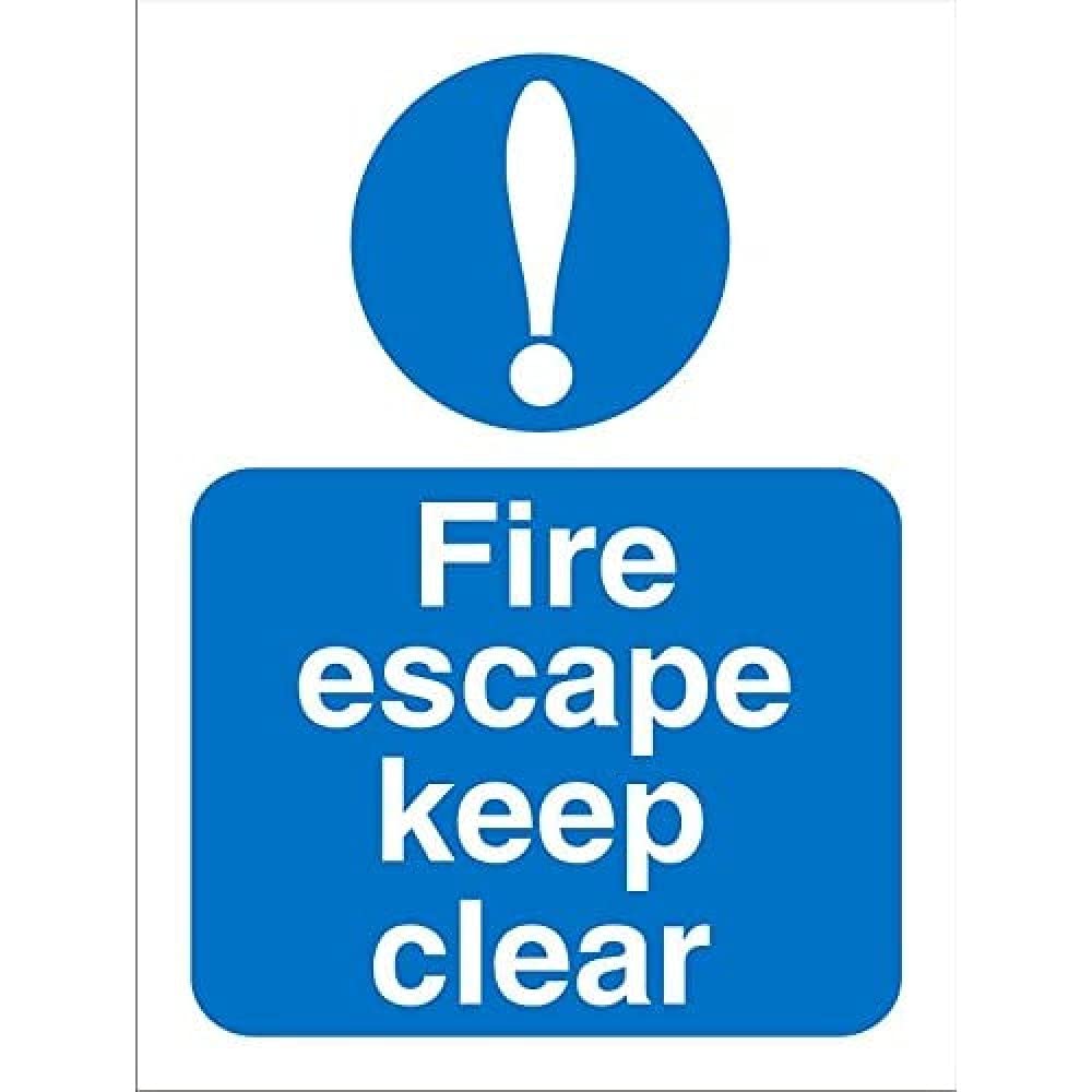 Seco Fire Escape Keep Clear Sign, 150mm x 200mm - 1mm Semi Rigid Plastic