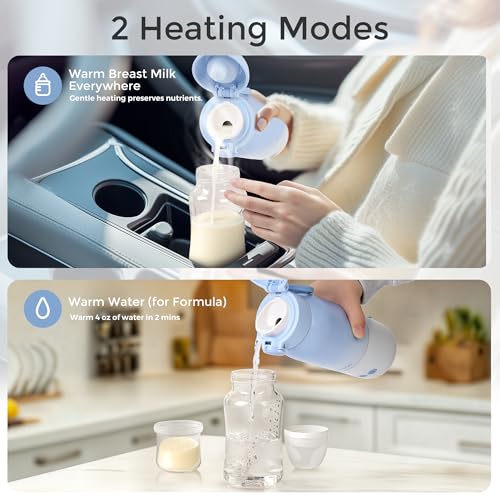 Portable Bottle Warmer for Travel, Dual Heating Modes for Breastmilk & Water, Portable Bottle Milk Warmer with Fast Heating & Long Battery Life, 12 Ounces Large Capacity (Blue) by MOMFANN - Image 4