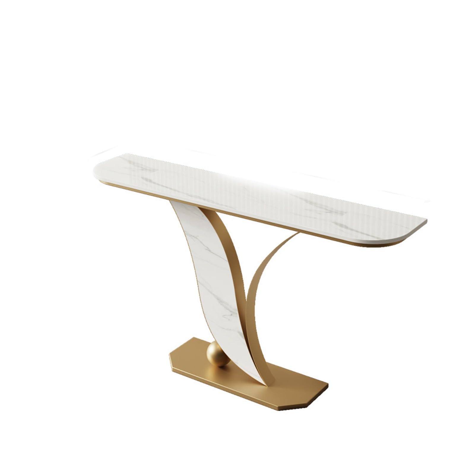 Mesa consola moderna de 120 cm blanca y oro con diseño estriado elegante