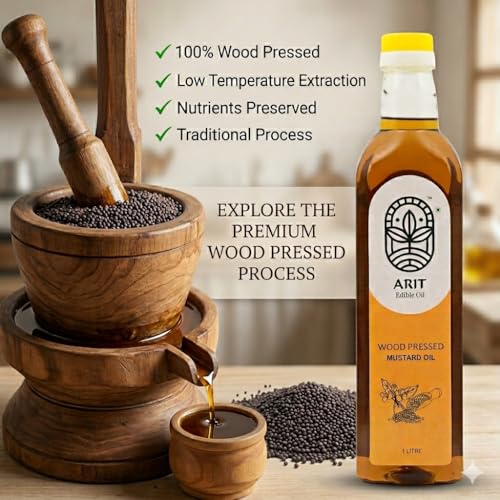 Image of ARIT Wood Pressed Black Mustard Cooking Extract 1L | Naturally Cholesterol Free | Cold Pressed Kacchi Ghani Kolhu Chekku Process | Rich Flavor for Indian Cooking