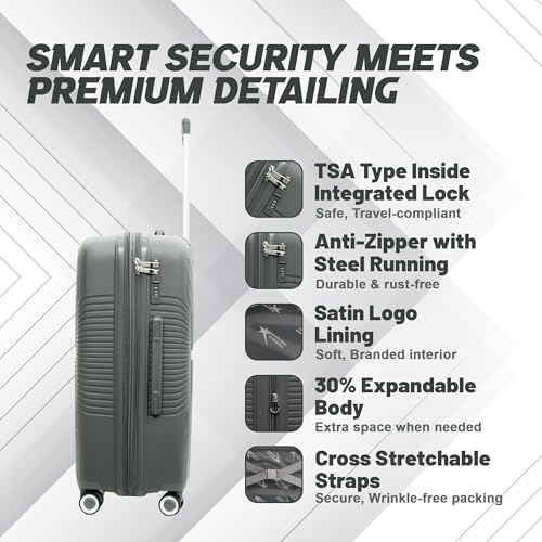 Image of AMERICAN TRAVELLER Tourispro Trolley Bag for Travel Single Small |Suitcase for Travel |Leightweight Large Luggage Traveling Bag| Polypropylene(Pp) Bags with Expandable 8 Wheels (20, Charcoal Grey)