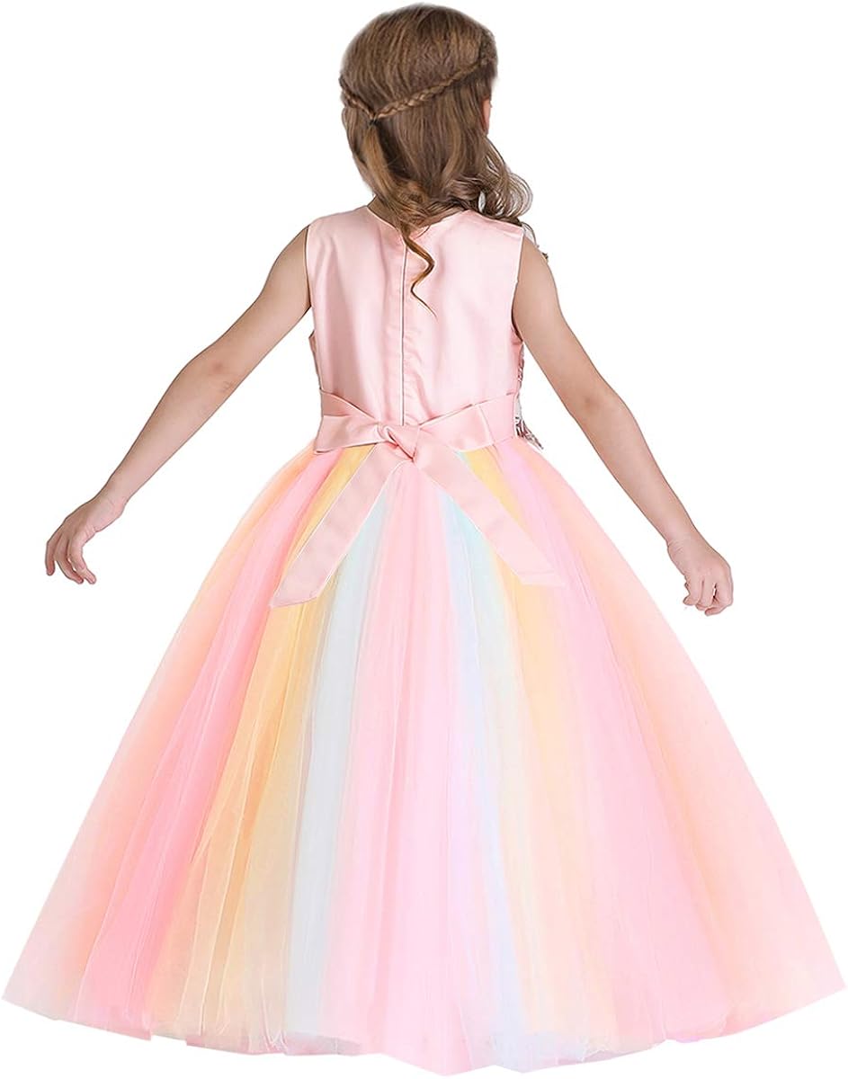 Miniatura 5 de IZKIZF Disfraz de unicornio arco iris para niñas, fiesta de cumpleaños de princesa, vestido largo de tul para Halloween, carnaval, cosplay