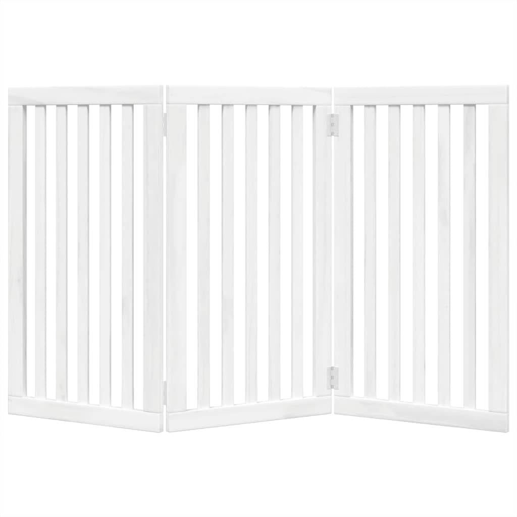 Homgoday 3-TLG. Puerta plegable para perros, barrera para perros, barrera para mascotas, barrera protectora para perros pequeños y gatos, color blanco, 150 cm, madera de álamo