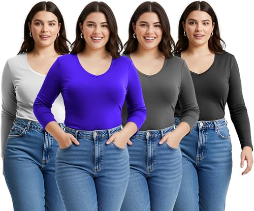 T-shirt manches longues col en V femme Emmalise pour un style casual quotidien