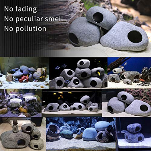 Munlit Ceramic Fish Tank Decorations, Betta Fish Tank Accessories Rock Caves, Stackable Aquarium Cichlid Cave, Betta Fish Hideout And House, Small Hiding Rock For Fish Bowl (2 Pcs Oval Style B) #TOP6