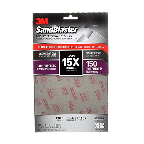 3M 28150SB-UF4 150 Grit Sandblaster Ultra Flexible Sanding Sheets (4 Pack), 7 x