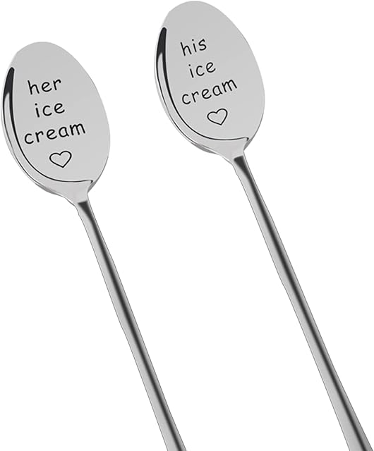 His and Hers Gifts, 2 Pcs Coffee Spoons Stainless Steel Teaspoons with Storage Box, Long Handle Latte Spoons Present for Couple Anniversary Engagement Wedding Birthday Valentines Day Gifts