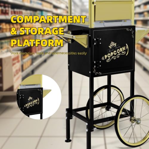 Image of Trygoal Popcorn Machine with Cart, 12 Oz Kettle, Vintage Popcorn Maker with Storage Cabinet, Scoop & 3-Switch Control, Movie Theater Style Popper for Party, Black