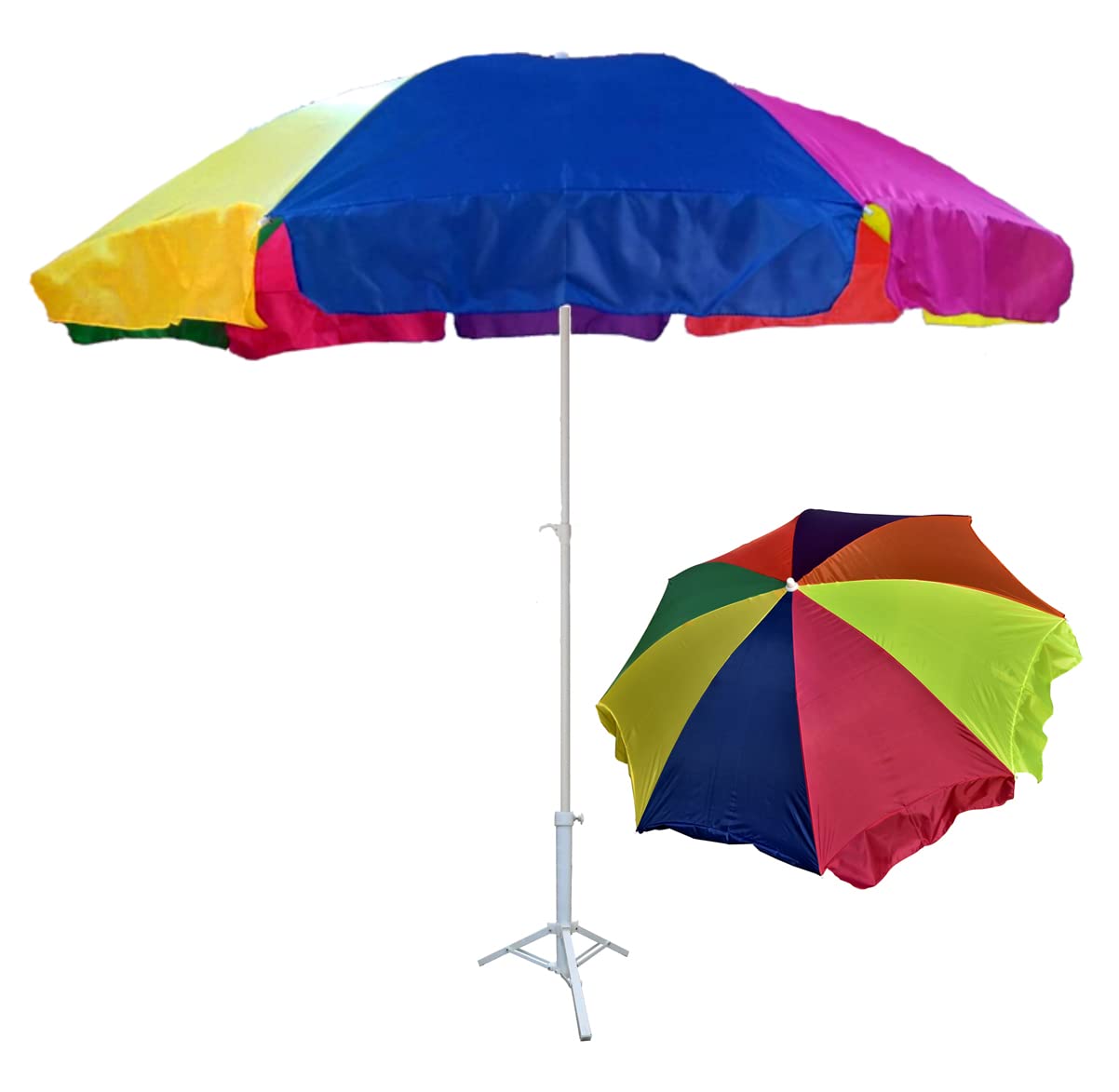 SIGNISTICS 7ft Rainbow Colours Umbrella with Steady Tripod Base Stand Suitable for Party Outdoor Garden Beach Terrace Balcony Patio Pool Resort Restaurant (Made in India)