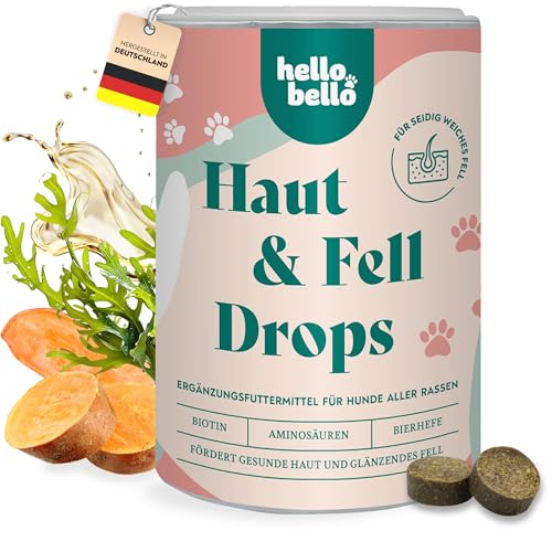 HELLOBELLO Kaltgepresste Haut & Fell Drops für Hunde 350g mit B-Vitaminen & Omega 3 - Für Hunde, Hautprobleme Hund, Glänzendes Fell Hund