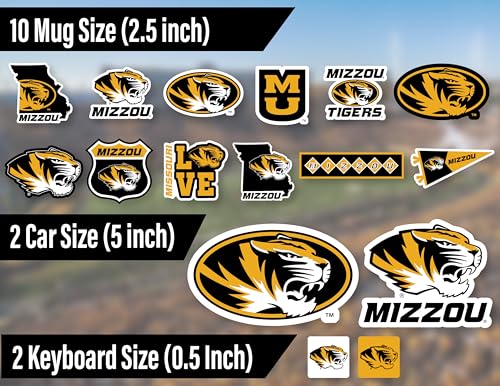 Image of Mizzou Tigers Sticker Variety Pack on Car Water Bottle Phone 14 Pc Gift Set