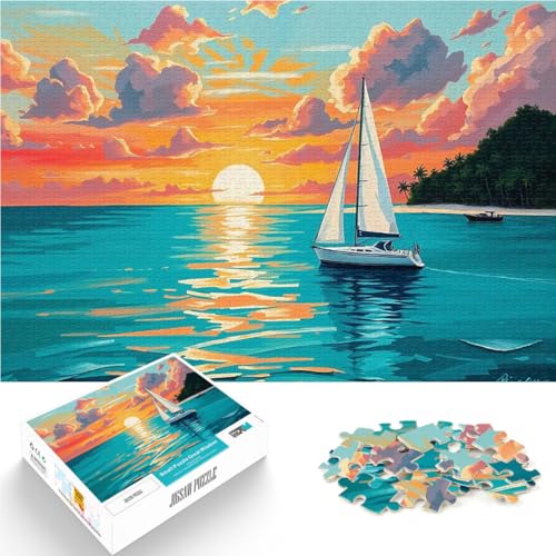 puzzle 1000 pezzi per adulti Dipinto di barca a vela con tramonto pastello sereno apprendimento educativo Regalo per i compleanni 52x38cm