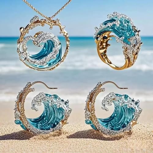 Conjunto de joyas de ondas para regalo de mujer, kit personalizado de pendientes y collar 3