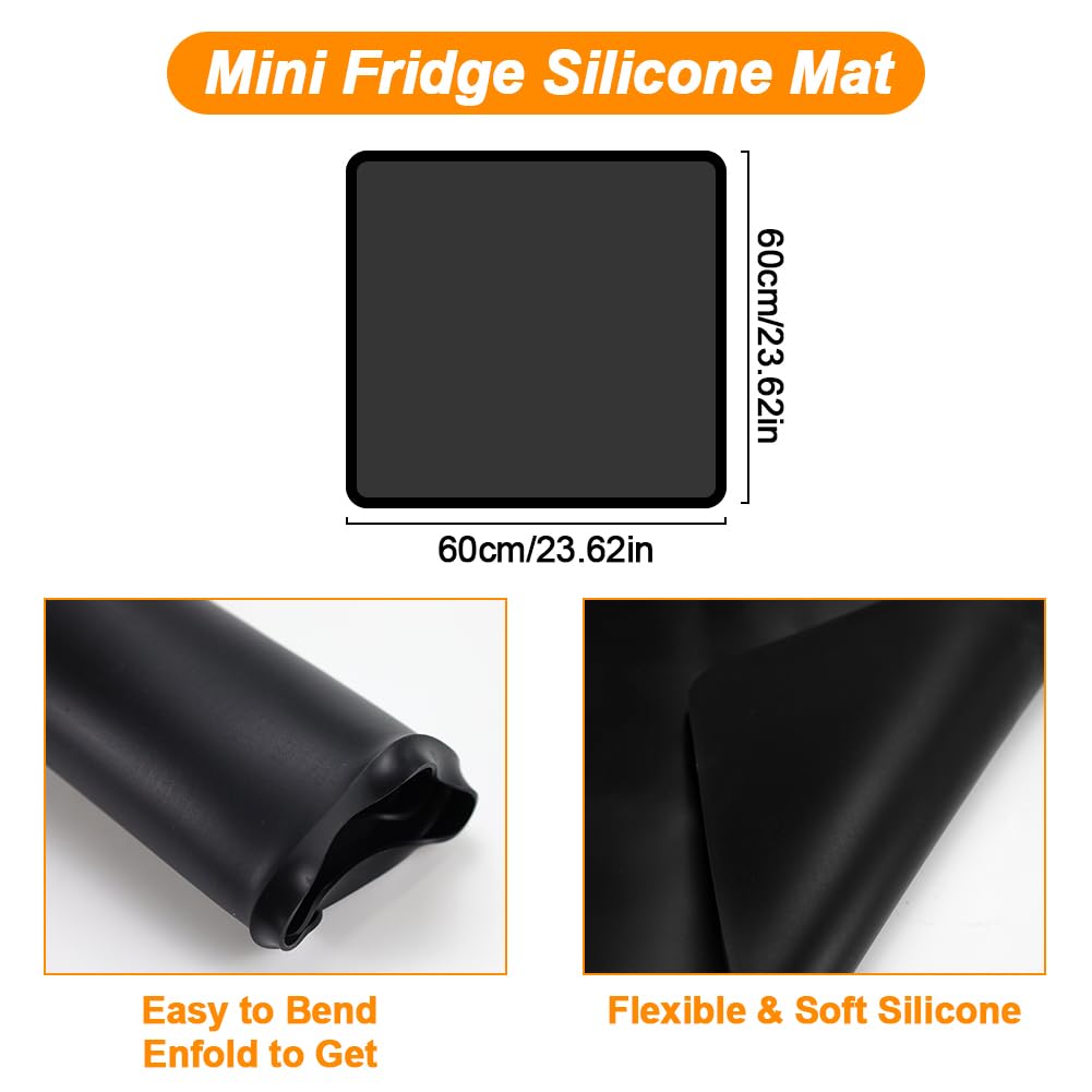 SEILETOO Mini Fridge Silicone Mat with Raised Edge, 24''x24'' Heavy Duty Under Refrigerator Mat, Mini Fridge Drip Pan Protect From Appliance Leaks Water Spills, Easy to Clean