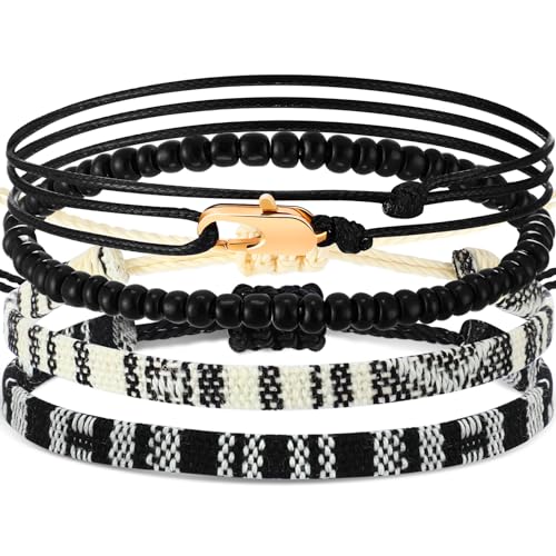 Yinkin 4 Pcs Boho Surfer Bracelet Ankle Adjustable Beaded Anklets Unisex Handmade Braided Bracelet Waterproof Surfer Beach Bracelet Anklet Bracelet String Rope Jewelry For Women Men cover