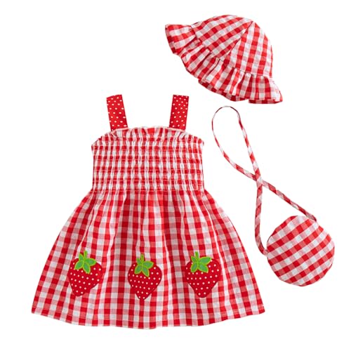 Image of Renotemy Baby Girl Dress Toddler Girl Clothes Summer Outfits Gifts Cotton Sundress Infant Dresses for Girls with Hat and Bag