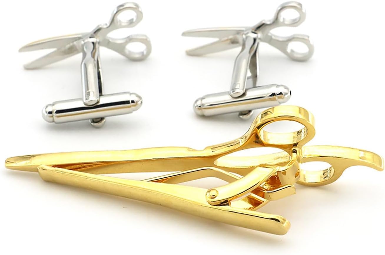 Herren Manschettenknöpfe Set Werkzeuge Schere Manschettenknöpfe Krawattenklammern Set Für Hochzeit, Gold, One Size