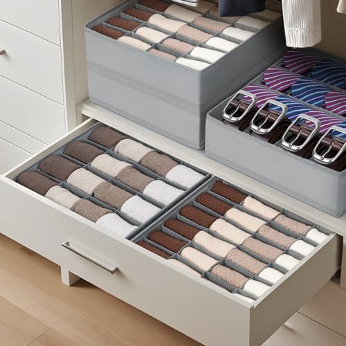 DIMJ Sock Organizer Drawer Organizer - 24 Cell + 16 Cell Underwear Organizer Divider for Storing Socks, Handkerchiefs, Ties, Belts, Grey