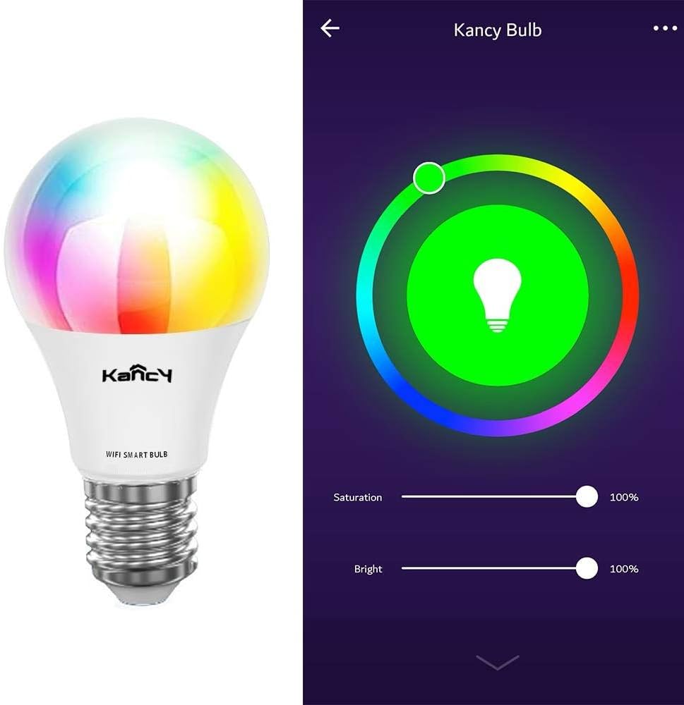 Smart  WiFi  LED  Light Bulb, KANCY Color Changing Light Bulb RGBW/W 10W Worktime Lifetime 25K Equivalent Dimmable  LED   Smart  Bulb Compatible with Amazon Alexa and Google Assistant,No Hub Required