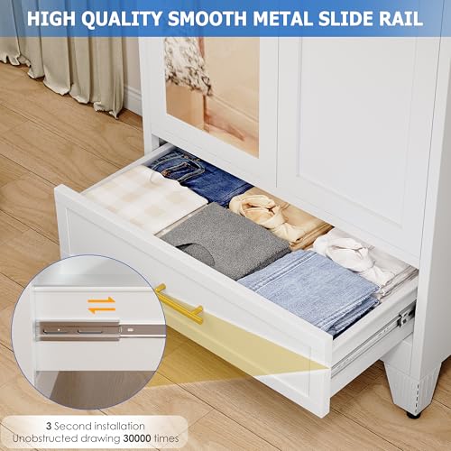 Image of GAIOUS Steel Armoire WardrobeCloset with Mirror Door and Drawer 71 inch White