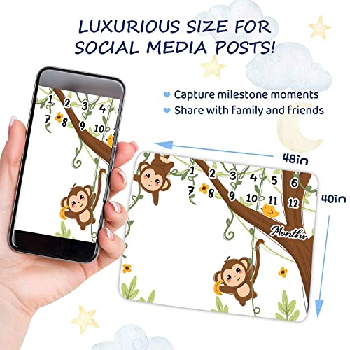 Naughty Little Monkey Baby Monthly Milestone Blanket For Boy Girl, Baby Blanket With Month Marker Frame, 48X40In，1-12 Months Milestones, For Baby Showers And Newborn Btzyfh7 #TOP2