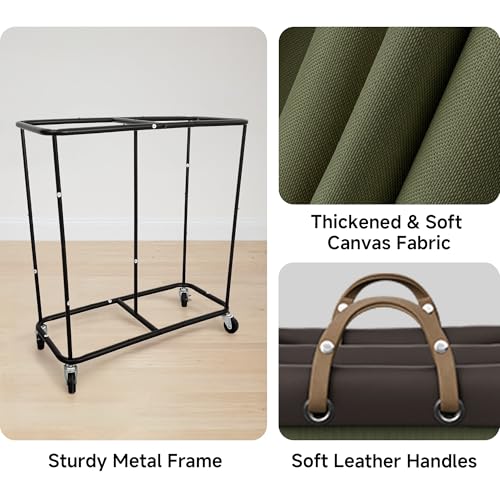 Image of StorageWorks 2 Section Laundry Hamper, 330L Extra Large Green Rolling Cart | 2 Section Laundry Hamper with Wheels, Green Rolling Sorter Cart for Bathroom, Hotel