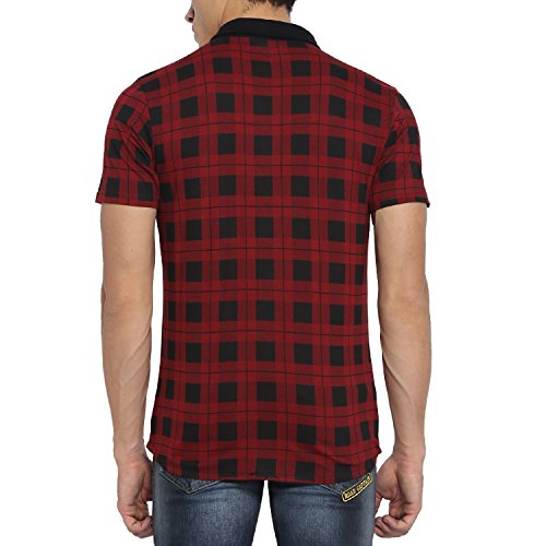 Image of CAHOOT Men Red Black Tartan Plaid Shirt for Casual Wear Spread Collar Short Sleeve Button Closure Cotton Crafted with Comfort Fit Everyday
