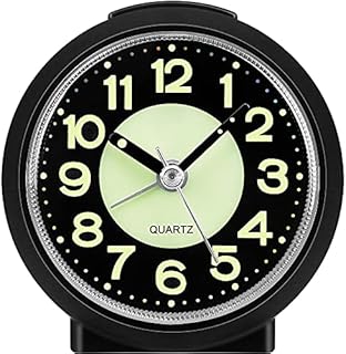 Jcobay Analogue Alarm Clock Simple Alarm Clocks Bedside Non Ticking Battery Powered Luminous Silent Clock with Snooze Light Glow in the Dark Table Clocks for Bedrooms Heavy Sleepers Desk Office Travel