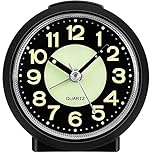Jcobay Analogue Alarm Clock Simple Alarm Clocks Bedside Non Ticking Battery Powered Luminous Silent Clock with Snooze Light Glow in the Dark Table Clocks for Bedrooms Heavy Sleepers Desk Office Travel