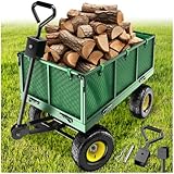 tectake® Chariot de Transport Jardin Remorque Chariot à roulettes Charrette à Bras Capacité 550 kg Parois latérales rabattables et Bâche pour Bois de Chauffage Plage Peche Camping Outils Jardinage