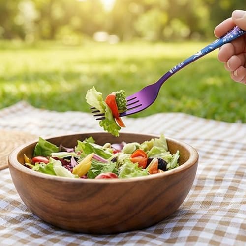 Image of 8.1 inch Rainbow Dinner Forks with Floral Printed Handle | 5-Piece Premium Stainless Steel Flatware Set | Elegant Dishwasher-Safe Cutlery for Home, Restaurants, and Gift Giving