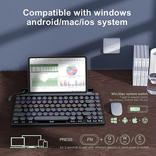 Razeak Typewriter Keyboard Wireless, Retro Keyboard Typewriter Style Bluetooth 5.0 Multi Devices Connection For Ipad/Mac/Pc/Laptop Upgraded Usb-C Interface (Leather Black) #TOP2
