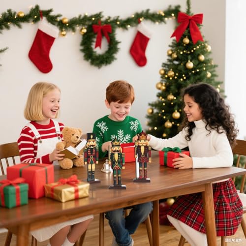 image for Thyle 3 Pcs Christmas Nutcracker Soldier Decorations 7 in Wooden Tradi
